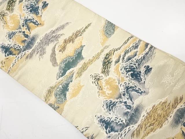 JAPANESE KIMONO / ANTIQUE MARU OBI / WOVEN TREE & CLOUD